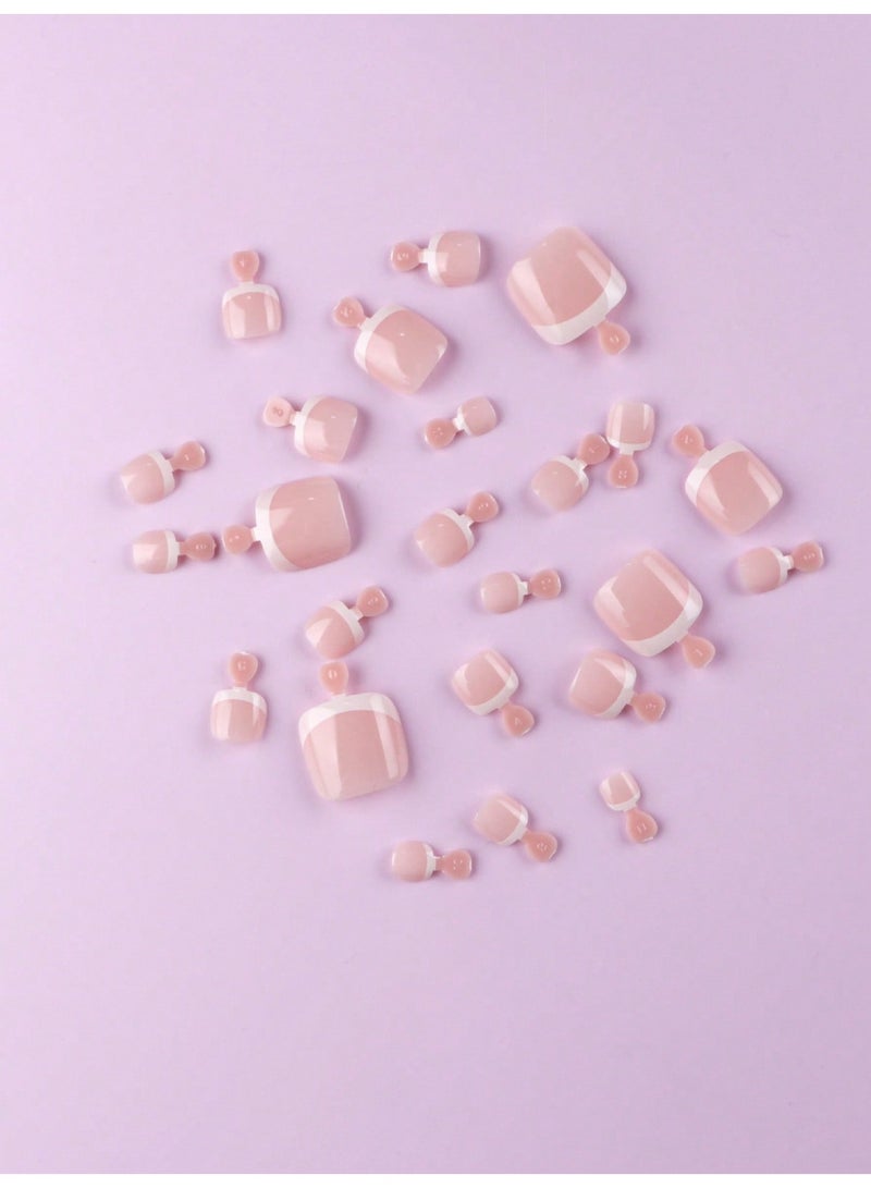 اظافر تركيب بشكل مربع فرنش للأظافر والقدمين 48 قطعة  - طقم 48 قطعة شكل مربّع لامع للأظافر والقدمين مع مبرد - Image 4